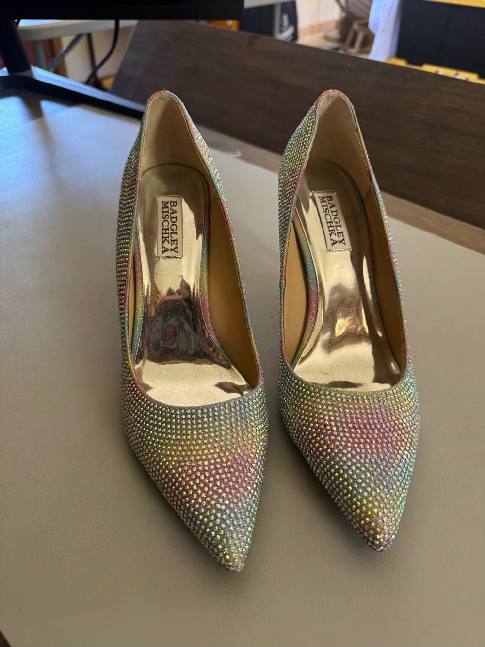 Badgley Mischka Iridescent Crystal Pointed-Toe Pumps - Multicolor